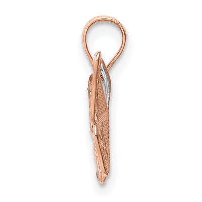 14K Rose Gold w/Rhodium Diamond-cut Butterfly Pendant, 14 x 18mm