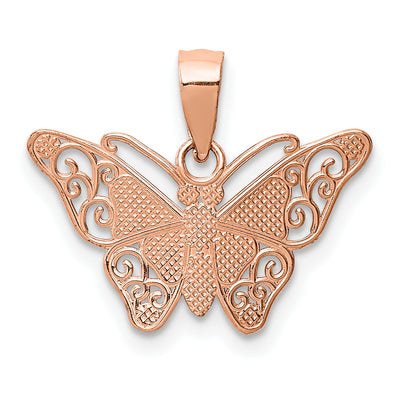14K Rose Gold w/Rhodium Diamond-cut Butterfly Pendant, 14 x 18mm