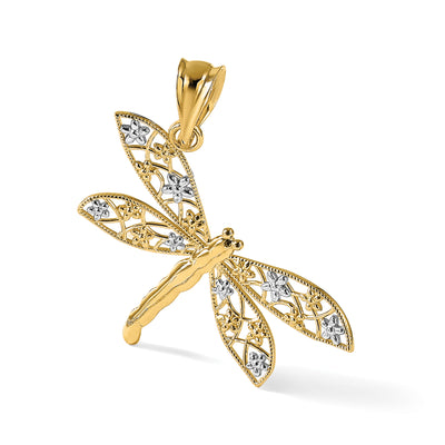 14K w/Rhodium Filigree Dragonfly Pendant