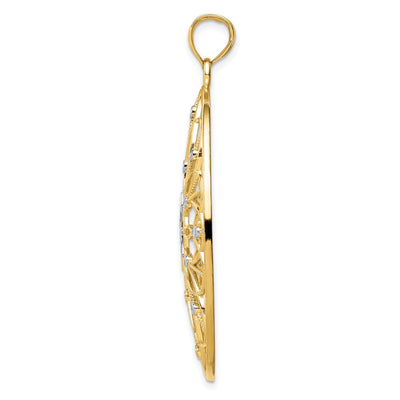 14K White Gold/ Rhodium Floral Medallion Pendant