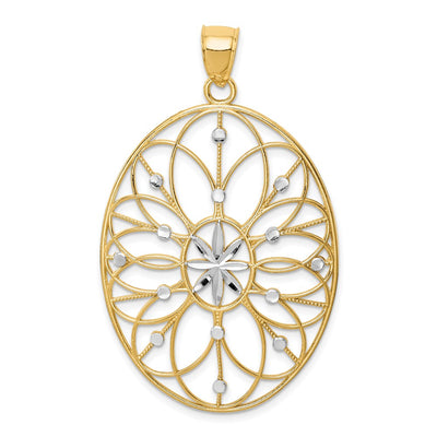 14K White Gold/ Rhodium Floral Medallion Pendant