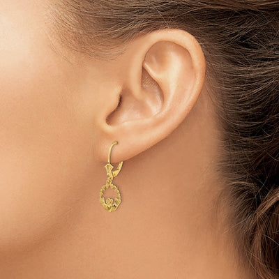 14K Claddagh in Circle Leverback Earrings