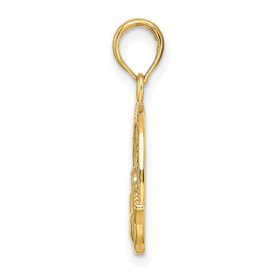 14K Satin Diamond-cut Flat-Backed Claddagh Pendant