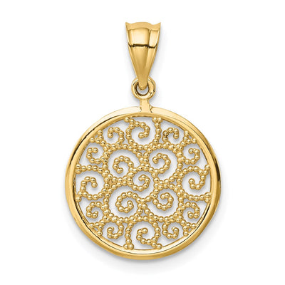 14K Filigree Round Pendant