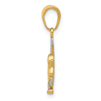 14K and Rhodium Polished Moon w/ Angel Pendant
