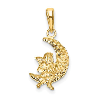 14K and Rhodium Polished Moon w/ Angel Pendant