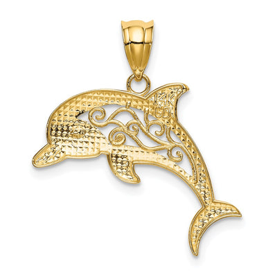 14K Filigree Dolphin Pendant