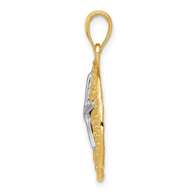 14K Two Tone Sand Dollar w/ Starfish Pendant