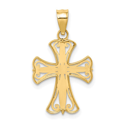 14K w/Rhodium Diamond-Cut Cross Pendant, 18 x 14mm