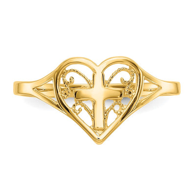 14K Polished Heart w/ Cross Ring