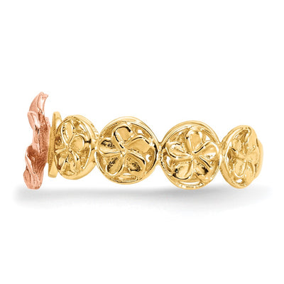 14K Yellow & Rose Gold Diamond-cut Plumeria Flower Ring