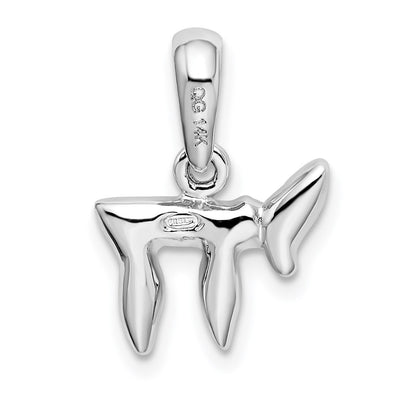 14K White Gold Chai Life Pendant, 18 x 13mm