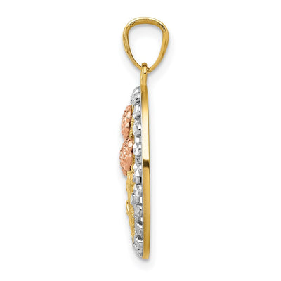 14K Yellow and Rose Gold w/White Rhodium Oval 3 Rose Pendant