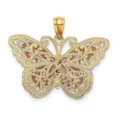 14K Two-tone w/White Rhodium Cut-out 2-level Butterfly Pendant