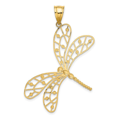 14K w/Rhodium Polished D/C Filigree Dragonfly Pendant