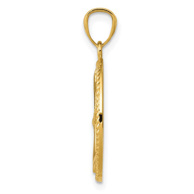 14K Gold Polished Anchor w/Rope Oval Pendant