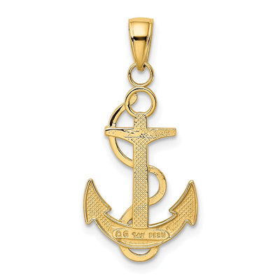 14K Polished Anchor with Textured Rope Pendant