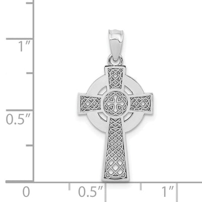 14K White Gold Celtic Cross Pendant, 26 x 13mm