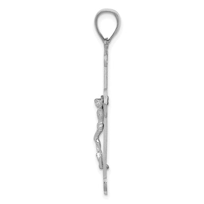 14K White Gold Polished Crucifix Pendant, 39 x 20mm