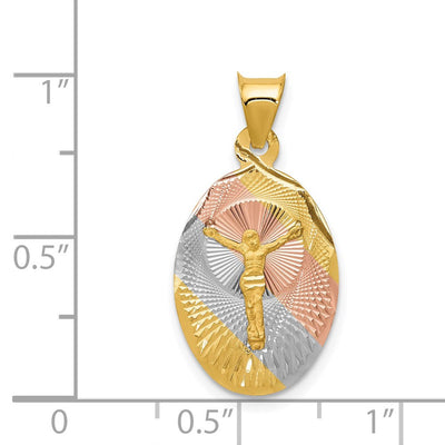 14K w/Rose and White Rhodium D/C Corpus Oval Pendant, 25.5 x 13mm