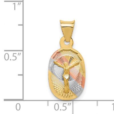 14K w/Rose and White Rhodium D/C Corpus Oval Pendant, 20.5 x 9.5mm