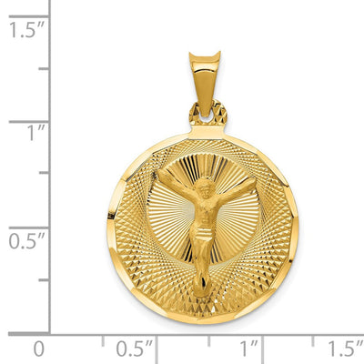 14K Polished D/C Corpus Circle Pendant, 33 x 23mm