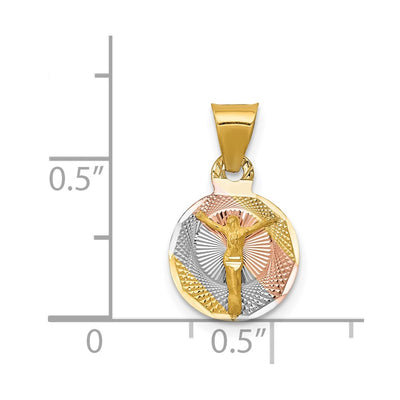 14K w/Rose and White Rhodium D/C Corpus Circle Pendant, 17 x 10.5mm
