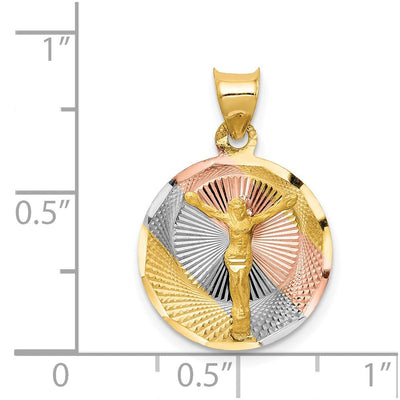 14K w/Rose and White Rhodium D/C Corpus Circle Pendant, 22 x 16mm