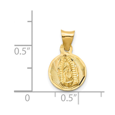 14K w/Rhodium Polished D/C Lady Of Guadalupe Circle Pendant, 17.4 x 11mm