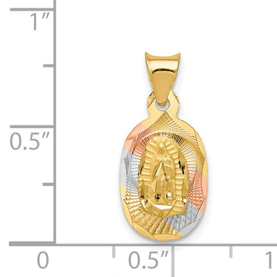 14K w/Rhodium D/C Lady Of Guadalupe Oval Pendant, 21 x 10mm