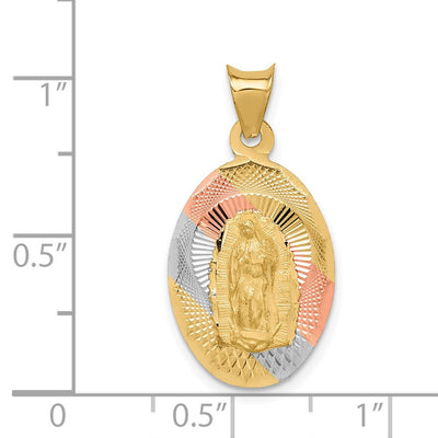 14K w/Rhodium D/C Lady Of Guadalupe Oval Pendant, 26.7 x 13mm