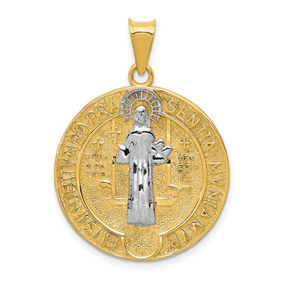 14K With Rhodium Circle St. Benedict Medal Pendant, 34.5 x 24.8mm