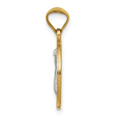 14K With Rhodium Circle St. Benedict Medal Pendant, 21.5 x 15.2mm