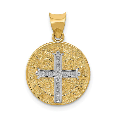 14K With Rhodium Circle St. Benedict Medal Pendant, 21.5 x 15.2mm