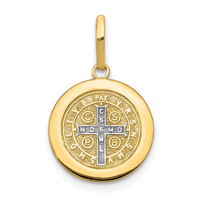 14K With Rhodium Circle St. Benedict Medal Pendant, 22 x 14mm