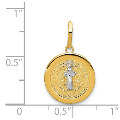 14K With Rhodium Circle St. Benedict Medal Pendant, 22 x 14mm