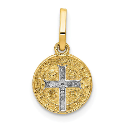 14K With Rhodium Circle St. Benedict Medal Pendant, 17.75 x 10mm