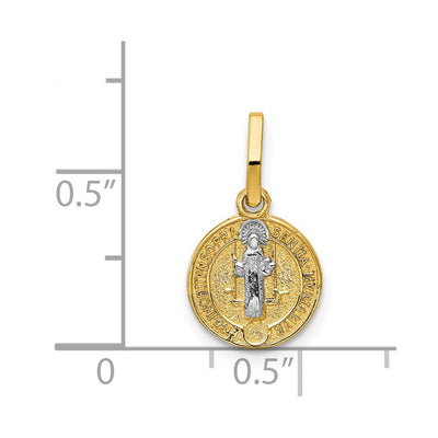 14K With Rhodium Circle St. Benedict Medal Pendant, 17.75 x 10mm