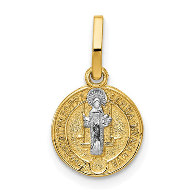 14K With Rhodium Circle St. Benedict Medal Pendant, 17.75 x 10mm
