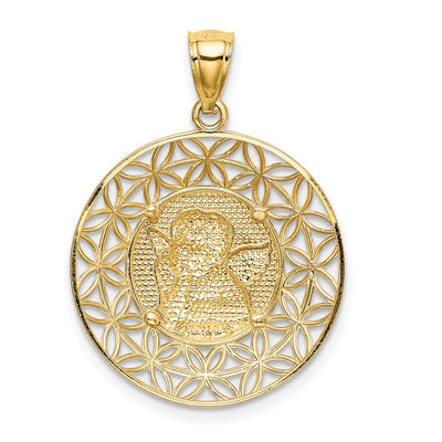 14K Gold Polished Angel D/C Medal Pendant