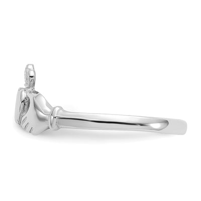 14K White Gold Polished and Satin Claddagh Ring