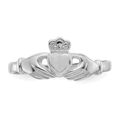 14K White Gold Polished and Satin Claddagh Ring