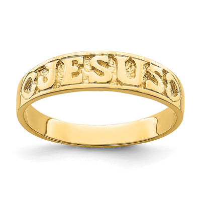 14K Gold Polished Jesus w/Hearts Ring
