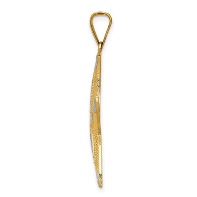 14K and Rhodium Diamond-cut Polished Starfish Pendant