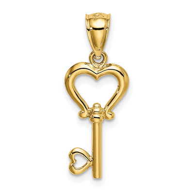 14K Polished 3D Heart Key Pendant