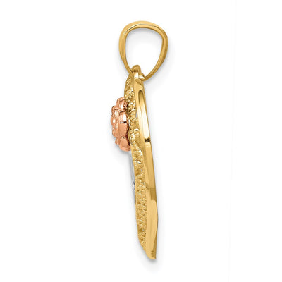 14K Two-tone w/White Rhodium D/C MOM in Heart w/Rose Pendant