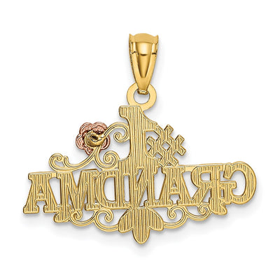 14K Yellow & Rose Diamond-cut #1 GRANDMA w/Rose Pendant