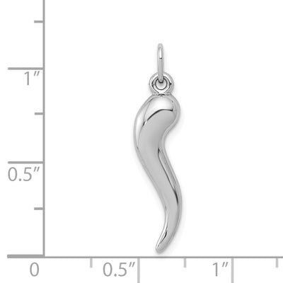 14K White Gold 3D Italian Horn Charm, 30 x 6.5mm