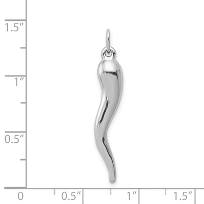 14K White Gold 3D Italian Horn Charm, 35 x 5mm