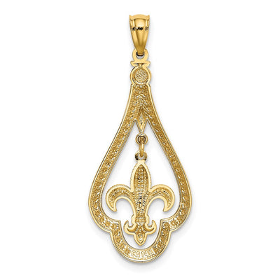 14K Diamond-cut Polished Fleur de Lis Dangle Pendant